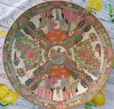 Grande Piatto Cinese Famille Rose "Medallion" Marchio Qianlong Anni '60 31.5 Cm