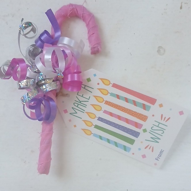 Decorative Birthday Party Favor with Make a Wish Tag, Pink Purple Silver White