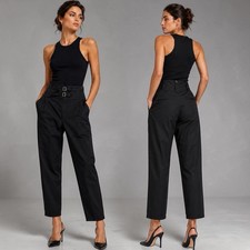 Dolce & Gabbana Women’s Black High Waist Buckle Tapered Pants IT 44 US 12 NWT