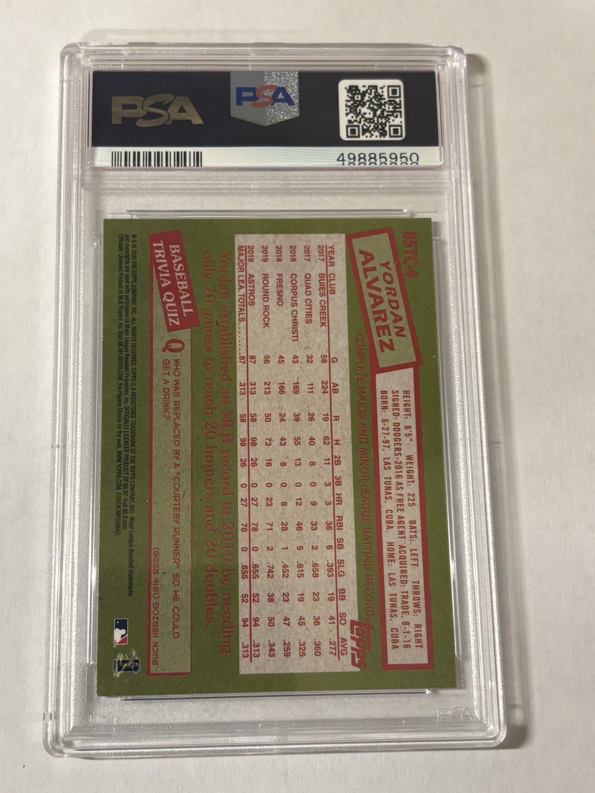 2020 Topps Chrome Yordan Alvarez RC 1985 35th Anniversary Refractor PSA 10 view 2