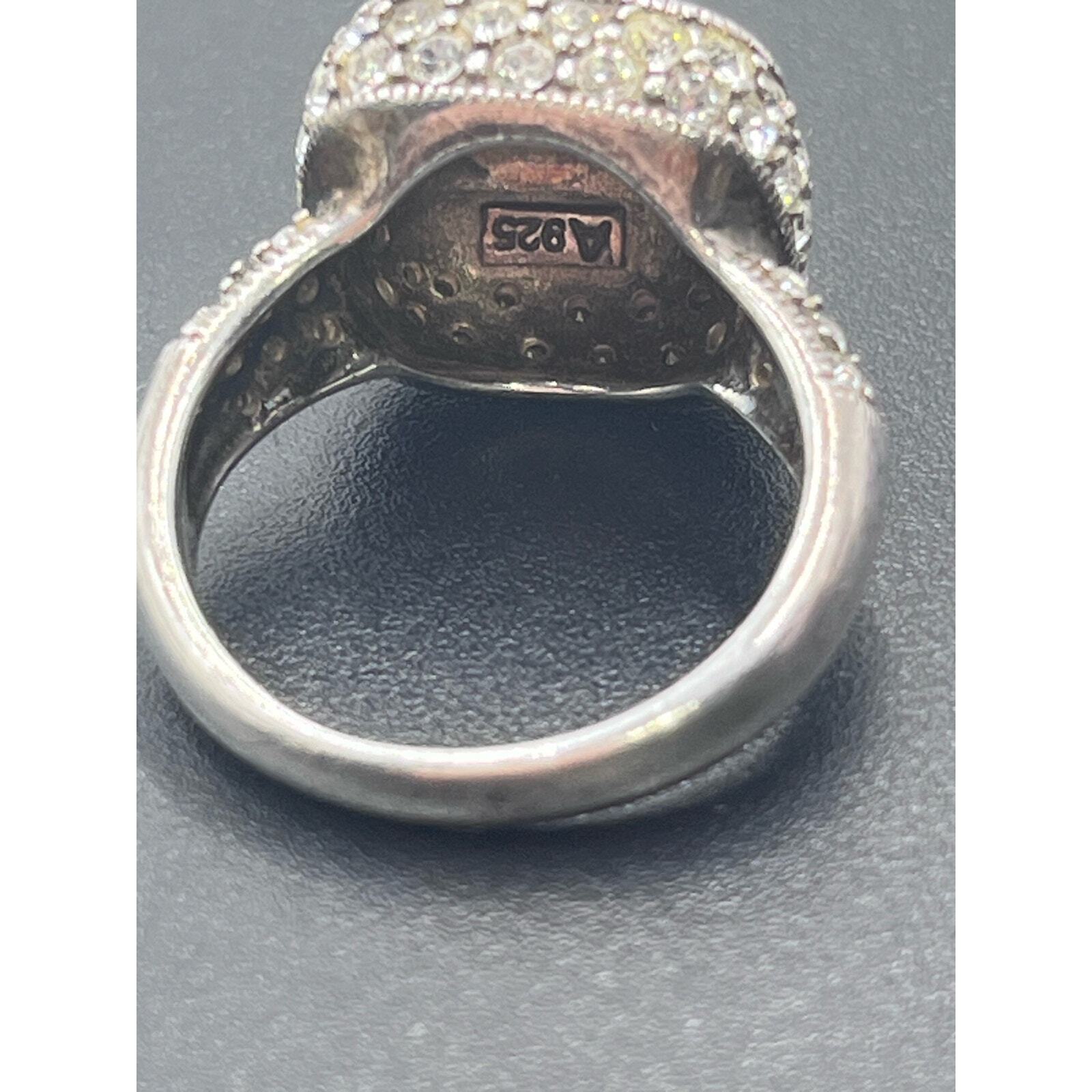 Sterling Silver Signed Ring MarcasiteCrystal Cock… - image 9