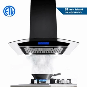 30in Hotte de l'île Mount Range 700CFM Verre trempé 3-Speed Nouvelles LED de contrôle