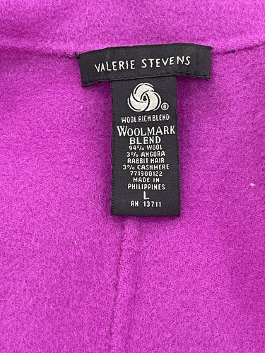 Valerie Stevens Woolmark Blend Jacket Open Front Cardigan Sweater Size L Magenta - Picture 12 of 16
