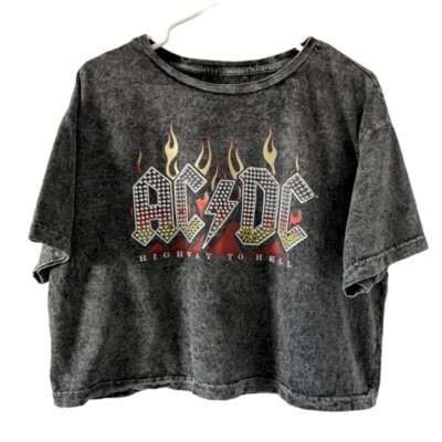 AC/DC Band Tee Crop Top Cropped Highway To Hell Women s Size XL