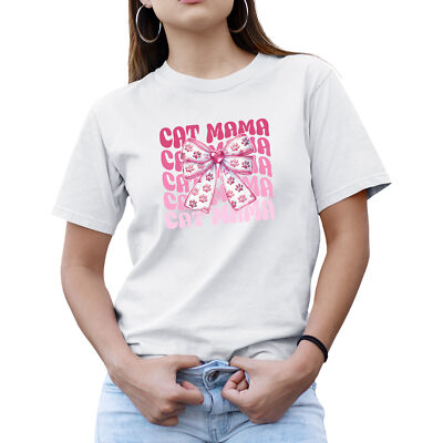 Katze Mama Unisex T-Shirt Schleife Design Katze Geschenk für Mama Tee Frauen Damen