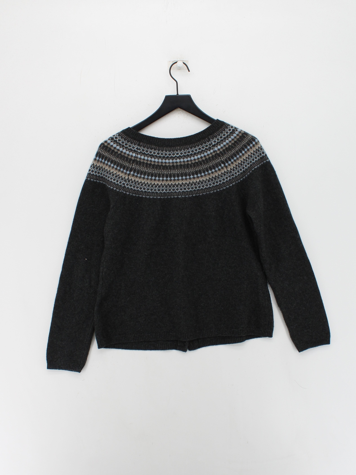 Seasalt Women's Cardigan UK 12 Grey Graphic Wool with Nylon Round Neck