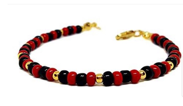 Alternate view of 18k Gold Plated Evil Eye Protection Red Black Simulated Azabache Bracelet 7.5”