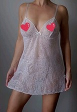 Victoria's Secret White Lace Spaghetti Straps Babydoll Night Dress L Excellent