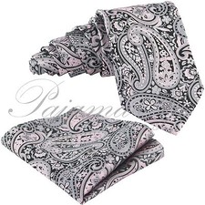 Floral Paisley Design Neck tie and Pocket Square Hankie Set Formal Party Wedding