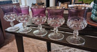 Set of 5 Five King's Crown Goblets Glasses 5.5" Cranberry Purple Thumbprint