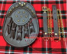 Scottish Handmade Brown Leather Kilt Sporran - 100 Real Leather Sporran Bag