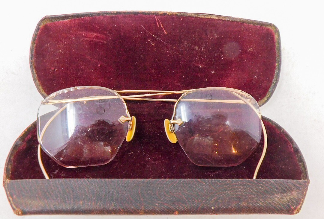 1930s AO Hex Pie Crust Edge Vintage Eyewear Glasses 1/10 12K Yellow GF  Frames