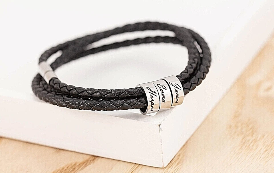 Pulsera de cuero trenzado para hombre, regalo del día del padre, pulsera de apellido Foto 4 de 4
