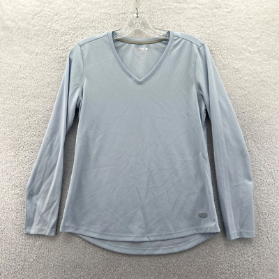 Reel Legends Shirt Womens Size Small Blue Athletic Long Sleeve Gym Running VNeck