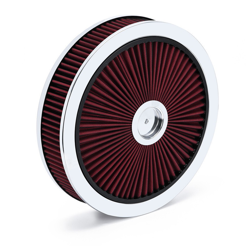 CARLOR 14 X 3 Inch Super Flow Air Cleaner Set – Washable Black Extraflow, Chrome Top, Fits Chevy Ford Mopar