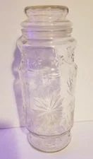 Vintage 1980 Planters Mr Peanut Glass Collectible Star Design Canister Jar w Lid