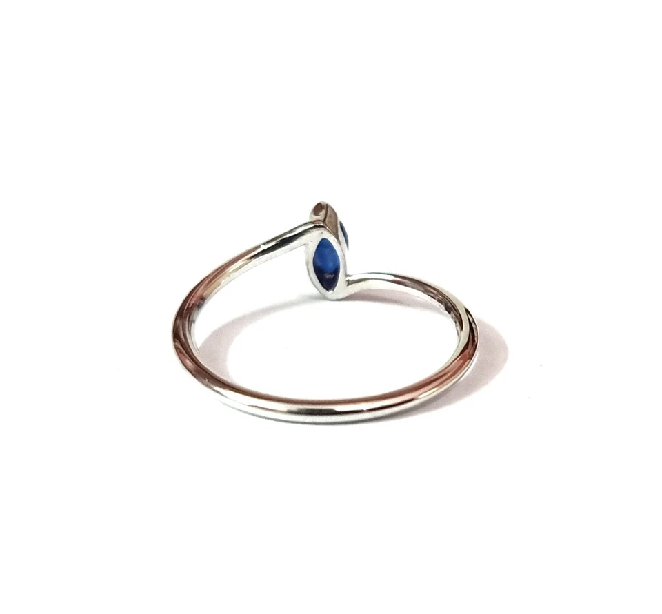 Zaffiro Blu Gemma 925 Argento Sterling Promessa Anello Matrimonio Gioielli - Immagine 4 di 4
