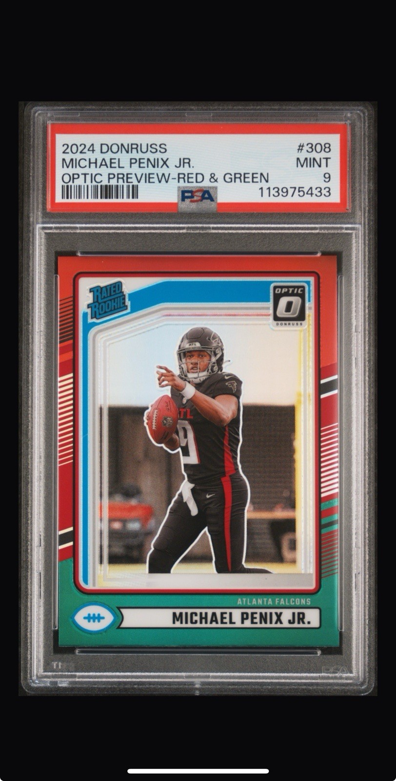 2024 Donruss - Rated Rookie Michael Penix Jr. #308 Optic Preview Red/Green PSA 9