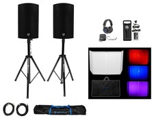 DJ Package w/ 2 Rockville TITAN15 v2 15" Speakers Facade Stands Headphones Mic