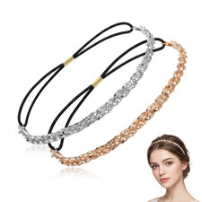 2 Pcs Rhinestone Headbands for Women, Gold  Silver Crystal Ha...