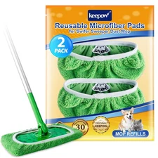 KEEPOW Reusable Microfiber Mop Pads for Swiffer Sweeper Mop, - 2 Pack