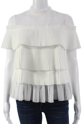 Alexis Women High Neck Viscose Blouse Short Sleeve White Size XS
