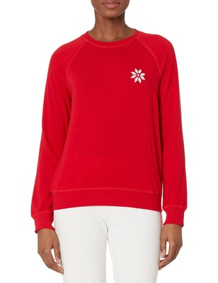 PJ Salvage Women s Printed Long Sleeve Loungewear Sweatshirt Red