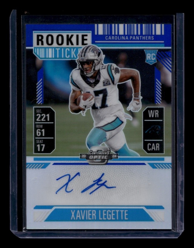 2024 Contenders Optic Football Xavier Legette #107 Rookie Ticket Blue Auto /75
