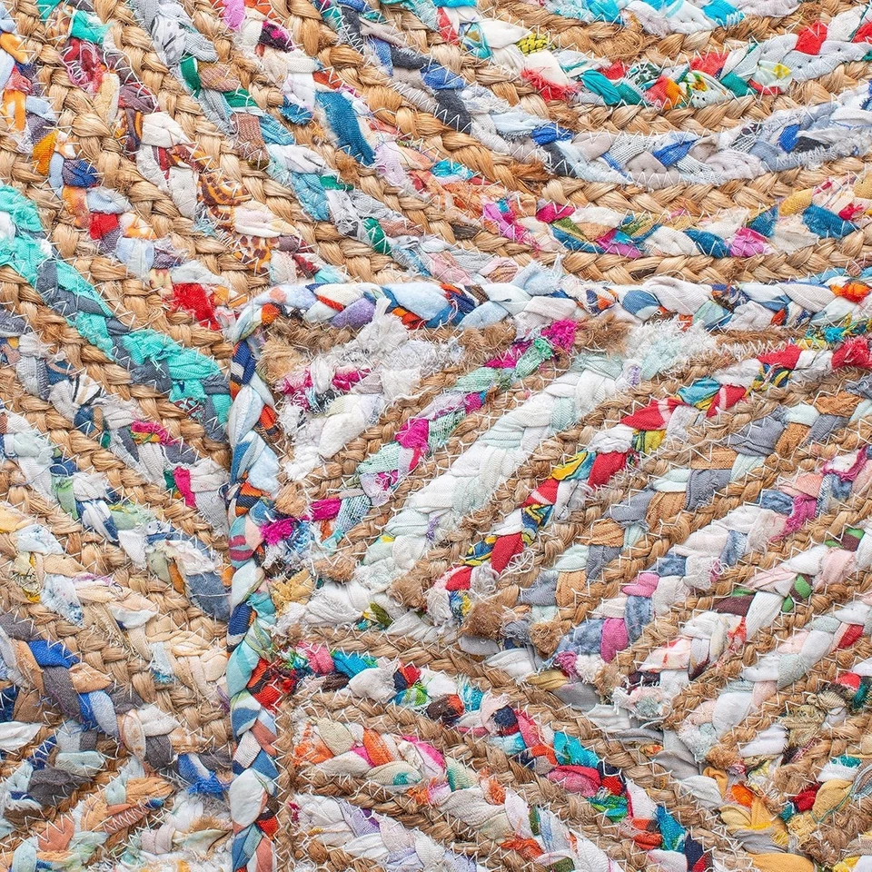 Rug 100% Natural Cotton Jute Carpet Reversible Braided Living Modern Area Rugs - Image 4 of 4