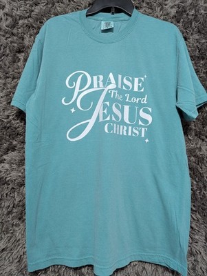 Praise The Lord JESUS Christ Christian T-Shirt Large seafoam color 