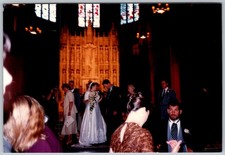 Vtg Color Snapshot Bride Groom Wedding Ceremony Ornate Church Altar 1990s