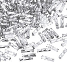 1200Pcs Glass Bugle Beads, 6x1.7mm Loose Bead Silver
