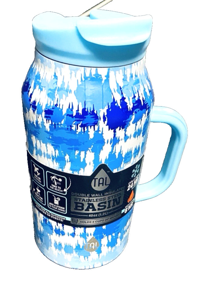 NEW TAL BASIN 40oz BLUE TIE DYE Sports Outdoors Water Hydration Bottle Mug