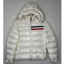 NWT Moncler Mounier White Down Puffer Jacket Hooded 3 Stripes R 1410 Size 4 / XL