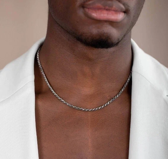 Colar de corrente de corda 2 mm oxidado preto ródio real 925 prata esterlina 16-30" - Imagem 4 de 4