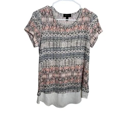 AB Studio Blouse Women's Medium Knit Layered Short Sleeve Boho Shirt Top