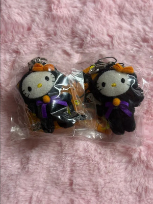 RARE 2007 Hello Kitty Halloween Black Cat Mascot Keychain 66016-7 Heisei Retro