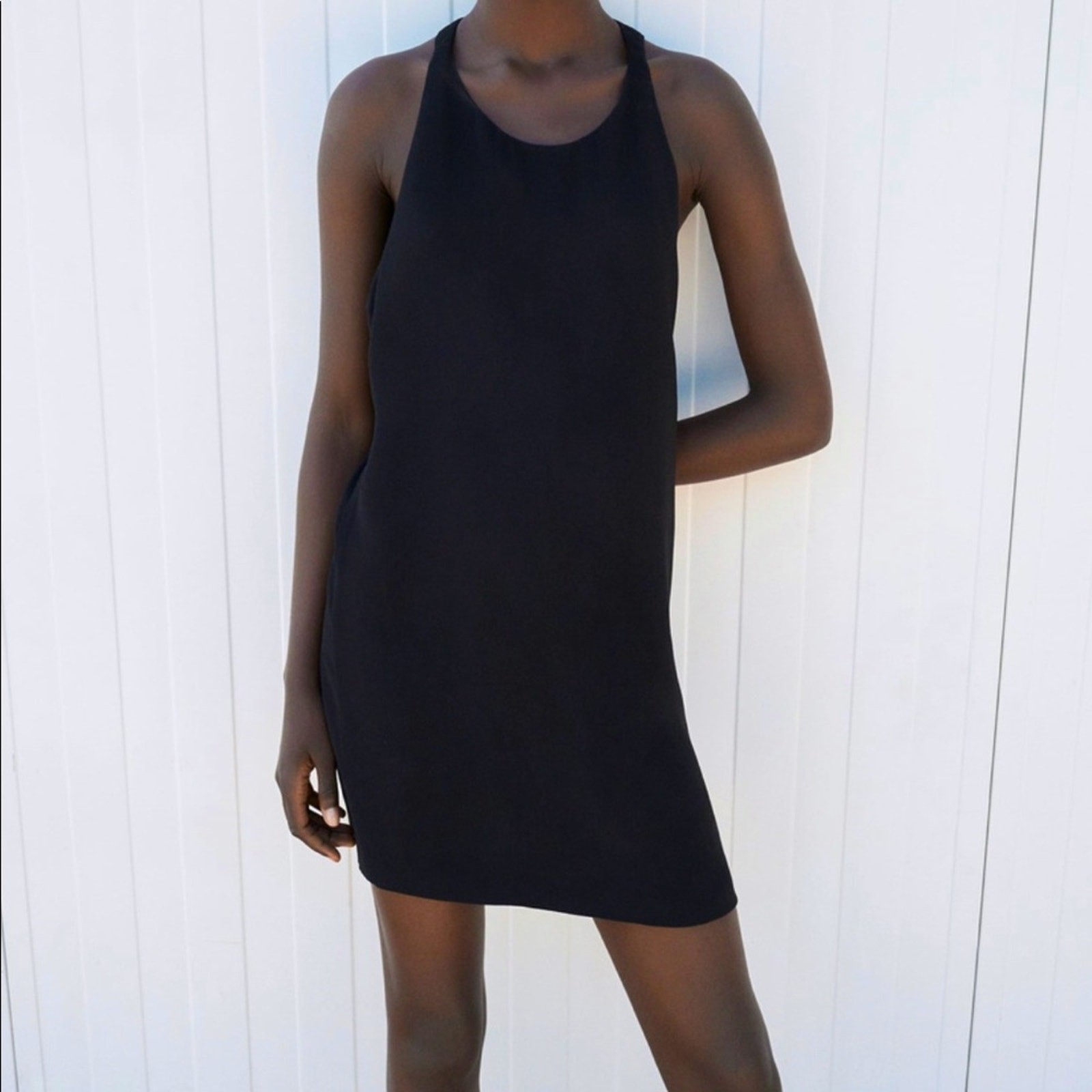 Zara Black Halter Linen Blend Mini Dress Size Small thumbnail 7