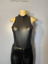 Shein Black Mock Neck Bodysuit Women's Size Medium Sleeveless Snap Closure