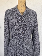 Vintage Y2K Liz Claiborne Blouse & Maxi Skirt Set Navy Blue Sz 16 Ditzy Floral