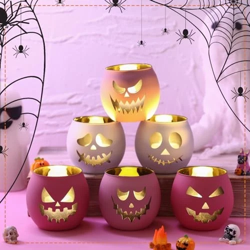 6 Pcs Votive Candle Holder Glass Votive Holder Pink Ghost Pink and White - Image 2 of 4