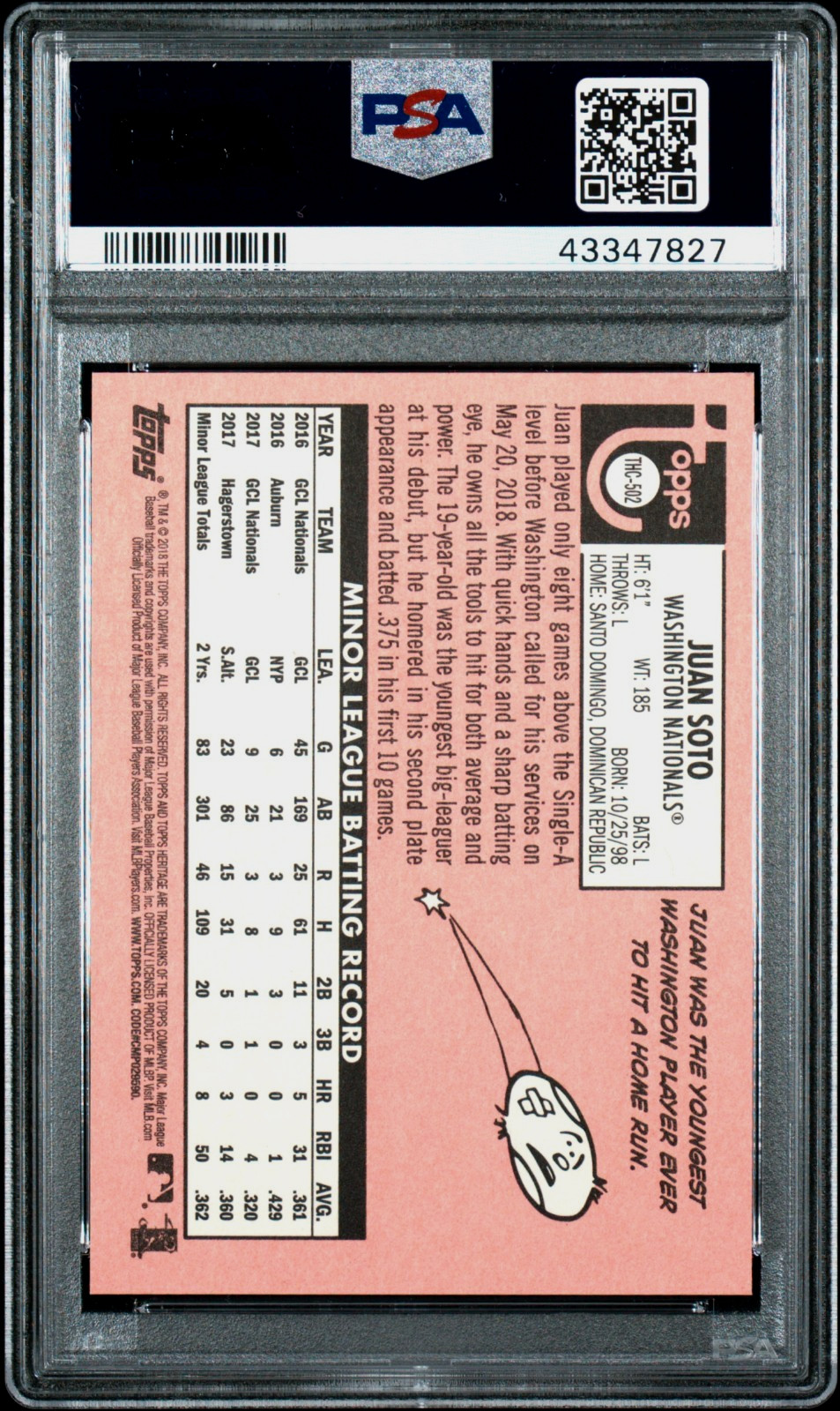 2018 Topps Heritage #502 Purple Refractor Juan Soto RC PSA GEM MINT Rookie! view 2