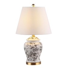 Jonathan Y Hand Painted Ginger Jar Table Lamp with LED Bulbs Gray White