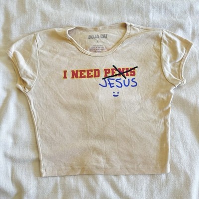 Doja Cat Scarlet Tour I Need Jesus Graphic Crop Baby Tee Women Small TARE