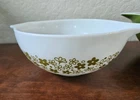 2 Vintage  Pyrex cinderella mixing bowls Olive Green Crazy Daisy