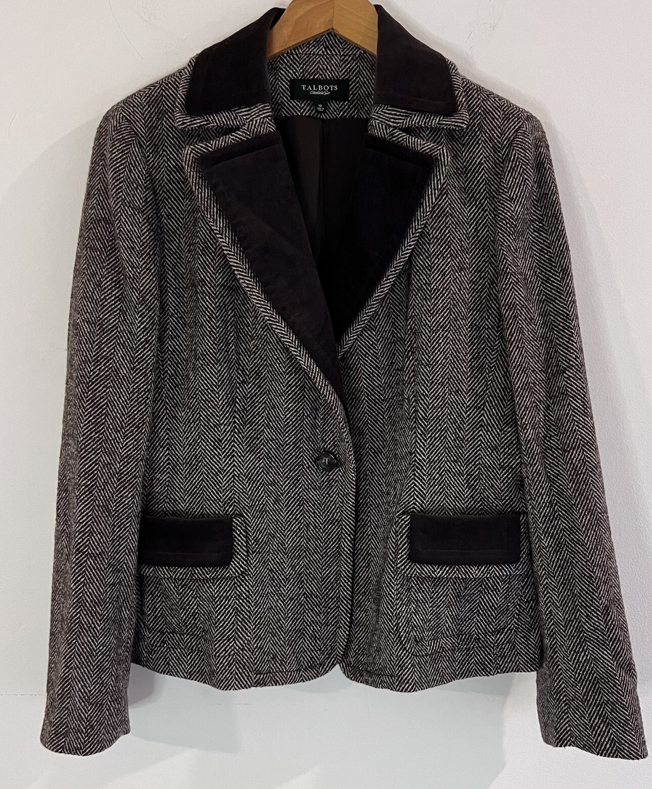 Talbots Brown Herringbone Patterned Blazer Wool A… - image 1