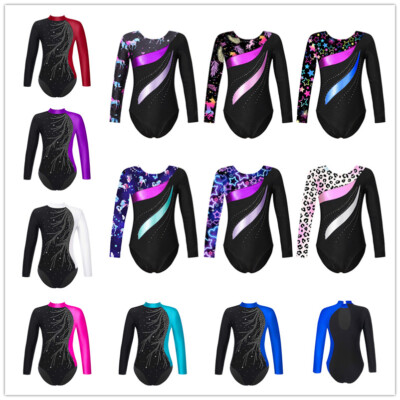DE Mädchen Gymnastik Glänzend Tanz Trikot Body Unitard Athletic Balletttrikot