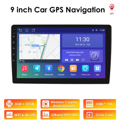 9'' Android 10.0 GPS 3+32GB 8 Core 2 DIN Car Stereo Radio GPS Android Auto DSP 4G
