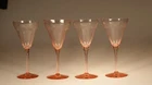 Set 4 Vintage Deco Pink Horizontal Optic Wine Glasses Water Goblets c.1930
