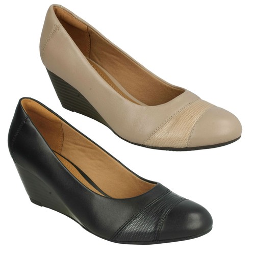 Zapatos De Cuero Brielle tacha Damas Clarks Cuña resbalón en Oficina  Inteligente Tribunal | eBay